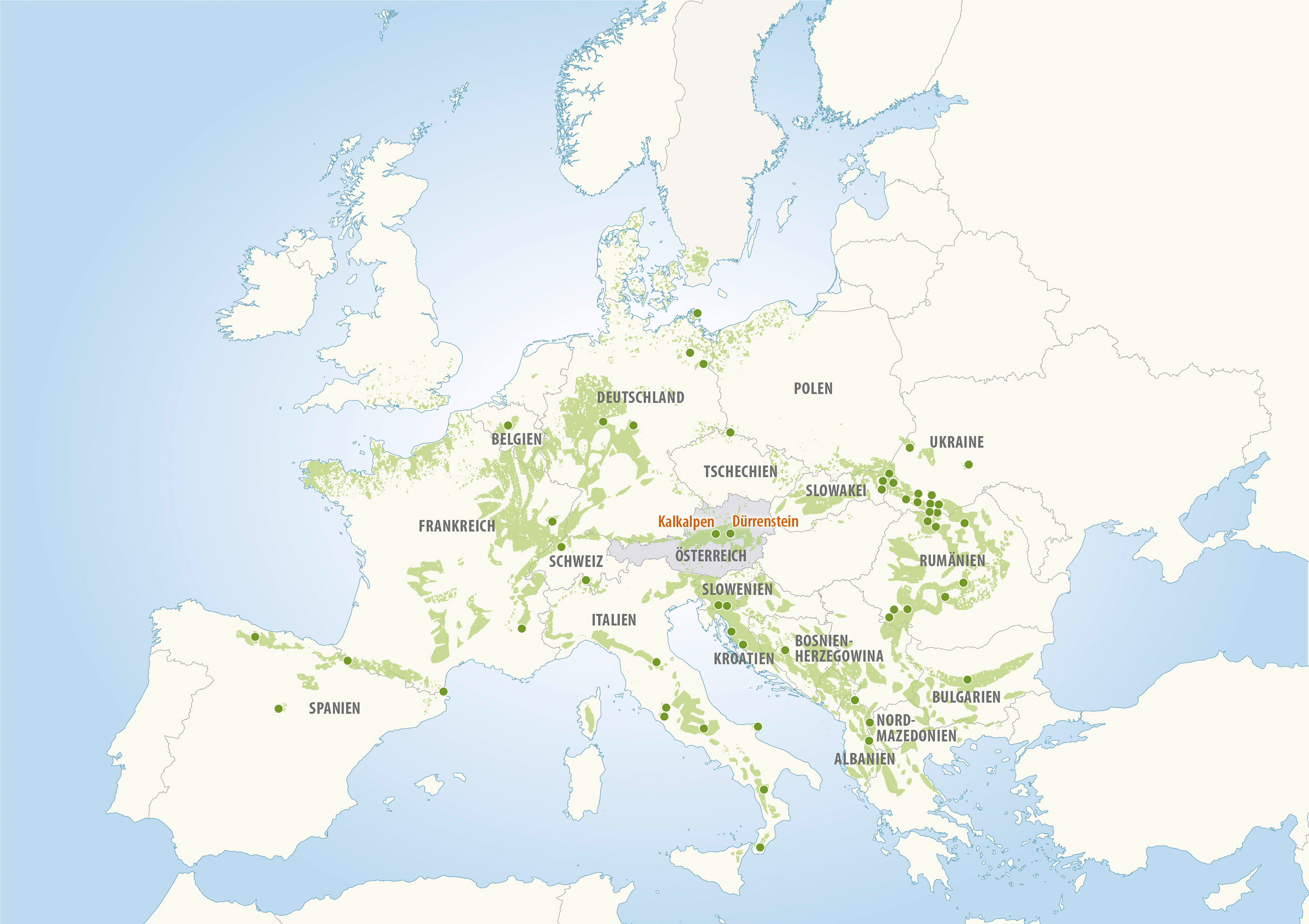 Overview map of Europe's World Heritage beech forests